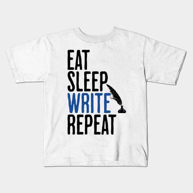 Eat Sleep Write Repeat - Writing Humor Kids T-Shirt by AlanPhotoArt